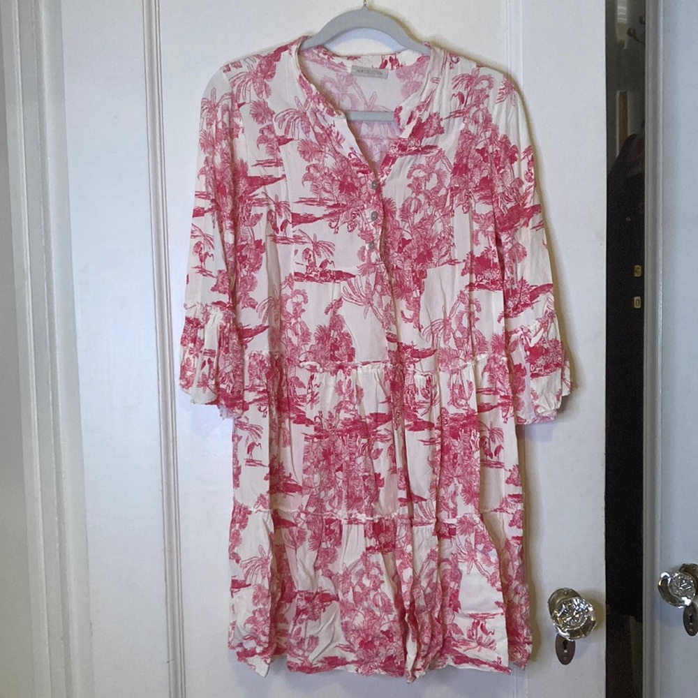 Pink toile patterned sundress , size M Cotton/poly mix